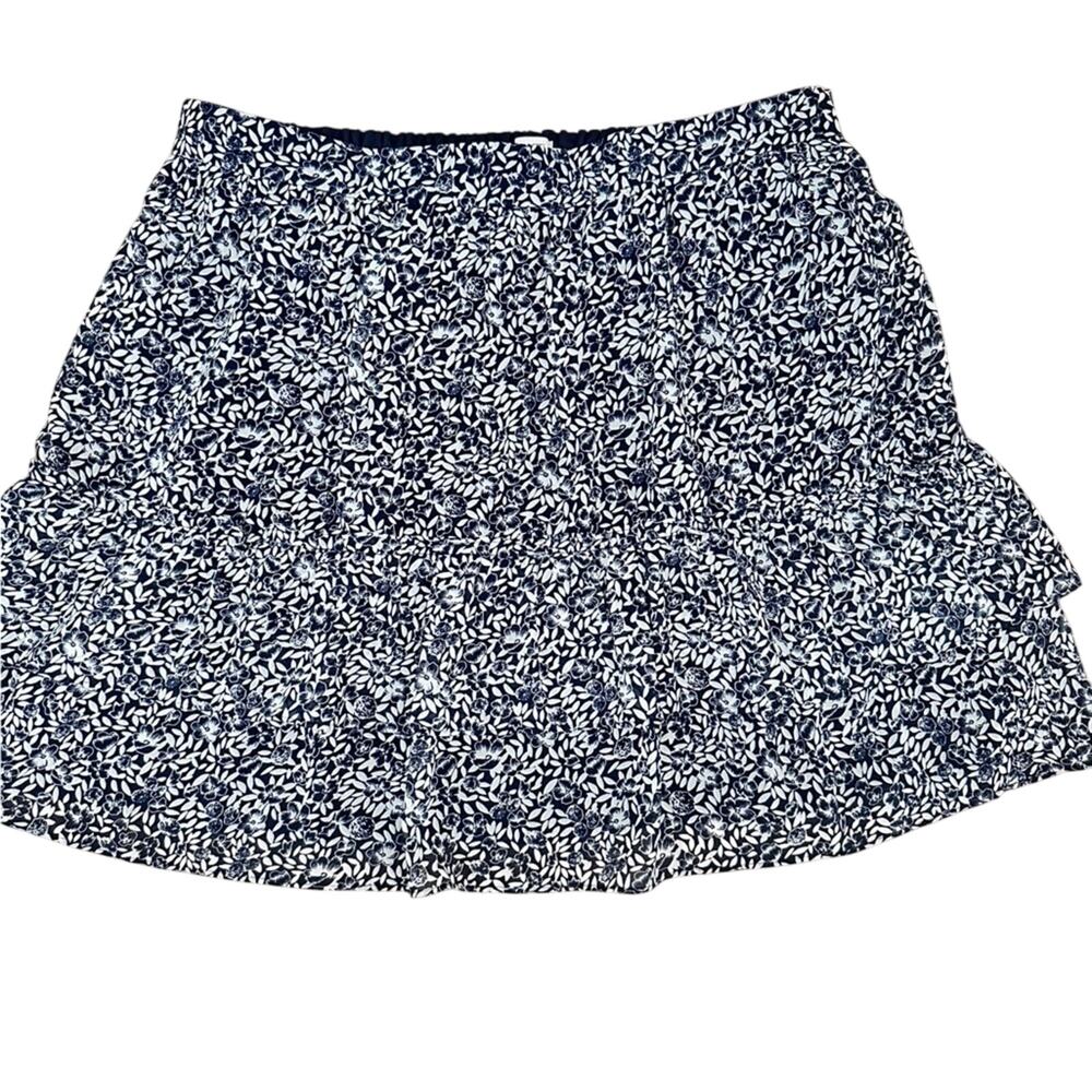 J.Crew A-Line Skirt Women's Size X-Large Navy White Floral Elastic Waist Pull-On